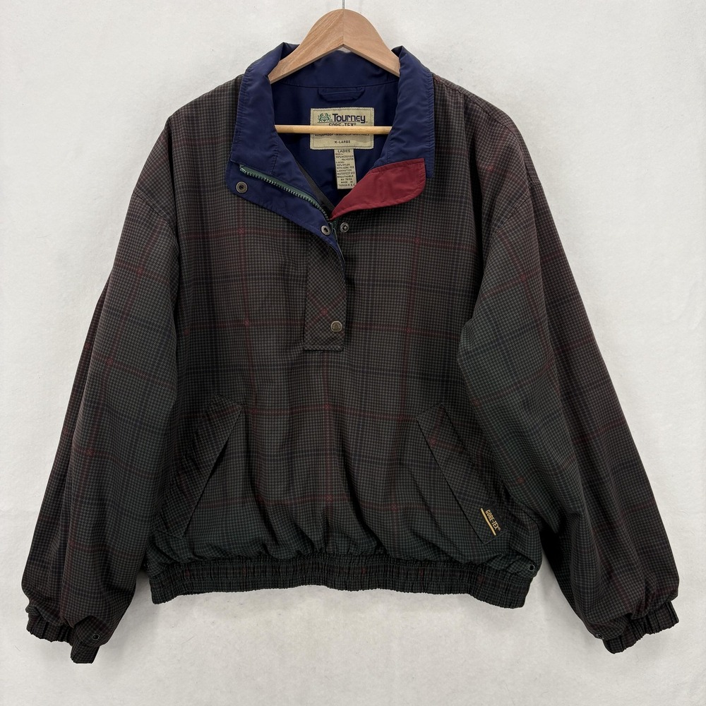 Vintage Tourney Gore Tex Jacket Womens Extra Large Plaid Pullover Golf Anorak